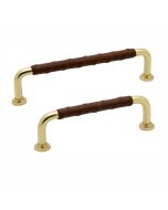 Kast Handgreep 1353 - Gepolijst Messing / Bruin Leer - Beslag Design