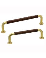 Handgreep 1353 - Ongecoat Messing / Bruin Leder - Beslag Design