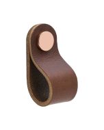 Loop Round Knop - Bruin Leder / Gepolijst Koper - Beslag Design